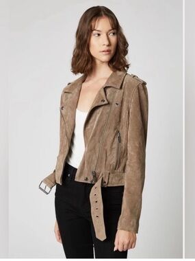 NEW BLANKNYC Denim Sueded Moto Jacket - French Taupe - Small